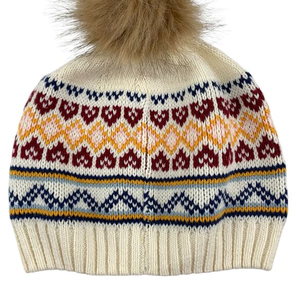 Hanna Andersson Pom Pom Hat Knit Beanie Cream Faux Fur Girls M - Picture 5 of 6